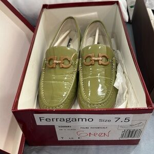 Salvatore Ferragamo Olive Patent Leather Loafers